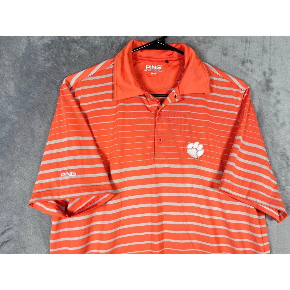 Ping Golf Clemson Tigers Mens Medium Orange Grey Striped SensorCool Polo Shirt